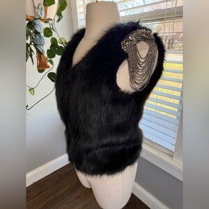 Faux Fur Vest with Embellished Shoulder Size XS